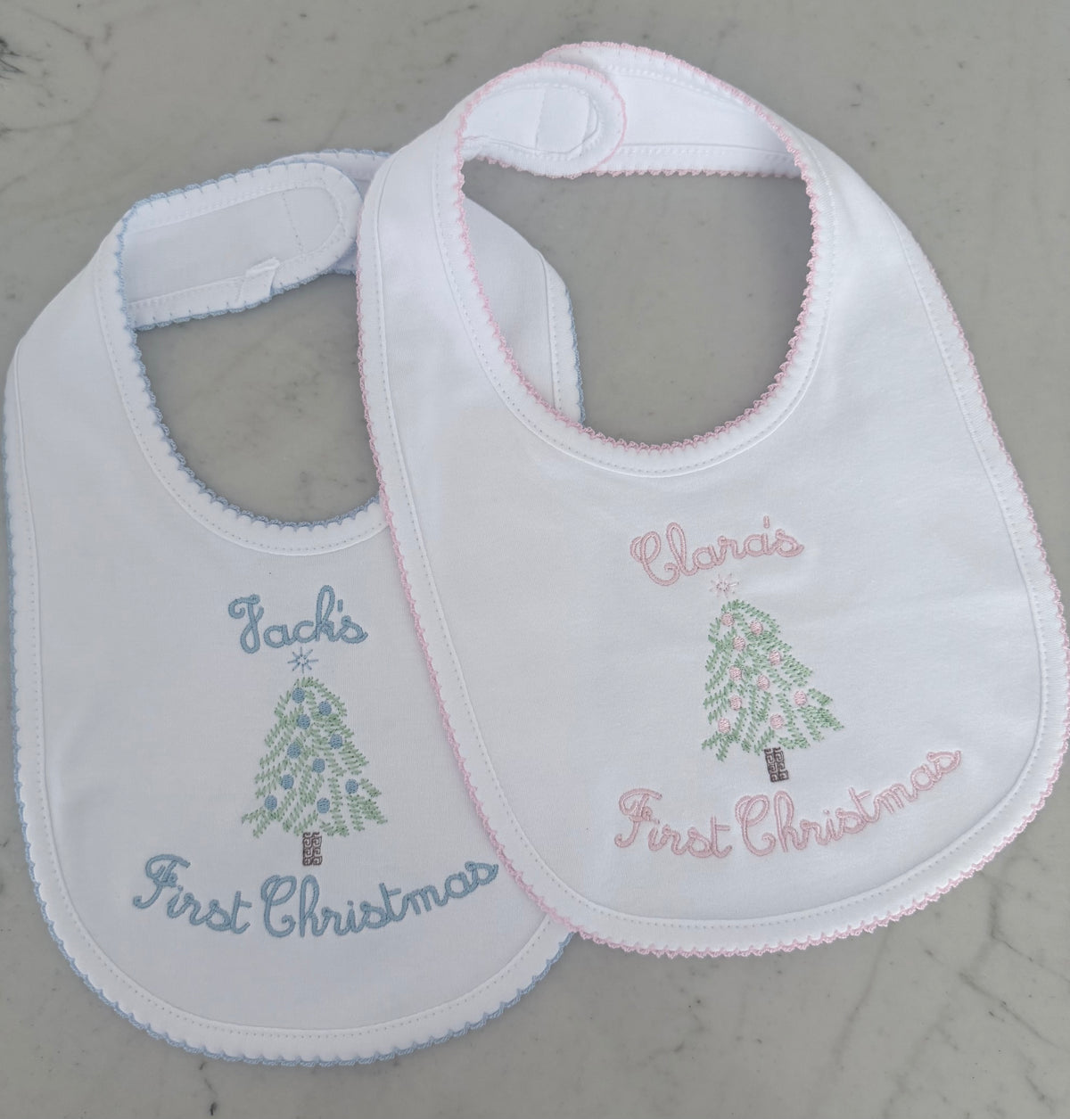 First Christmas Picot Trim Bib